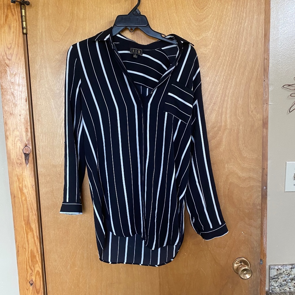 Collar Striped Long Sleeve Top